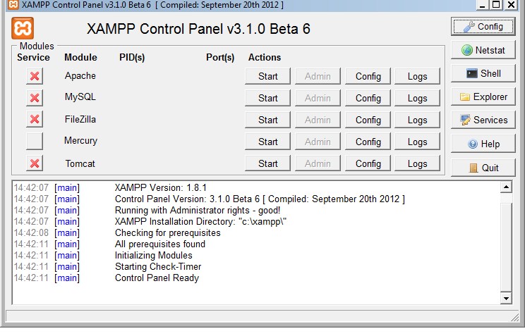 Painel de Controle do XAMPP.