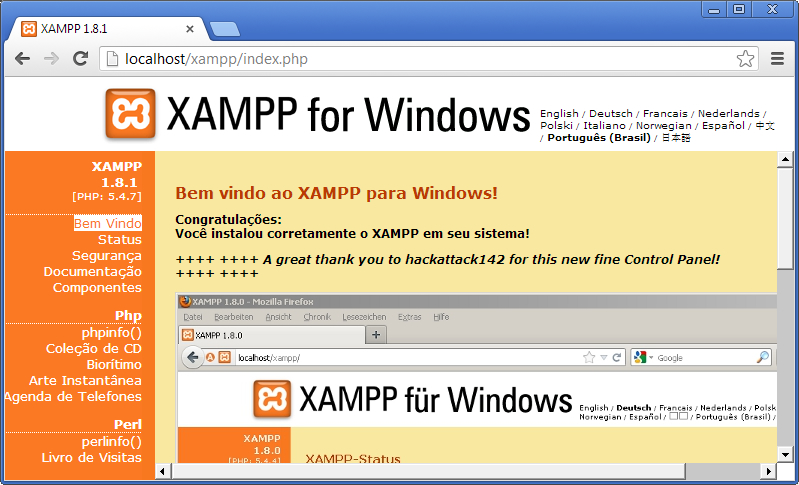 Pagina de Configuração do XAMPP Apache.